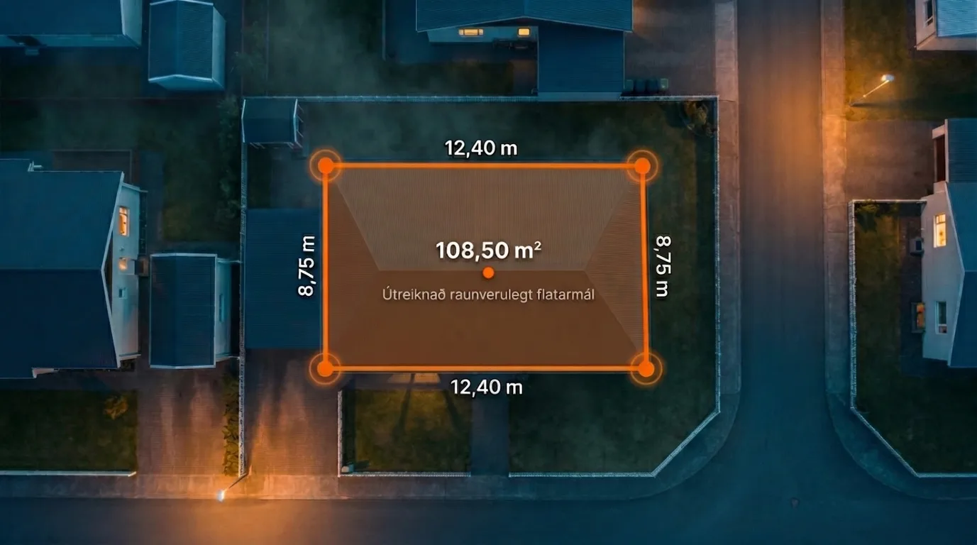 Dæmi um útreiknað flatarmál þaks